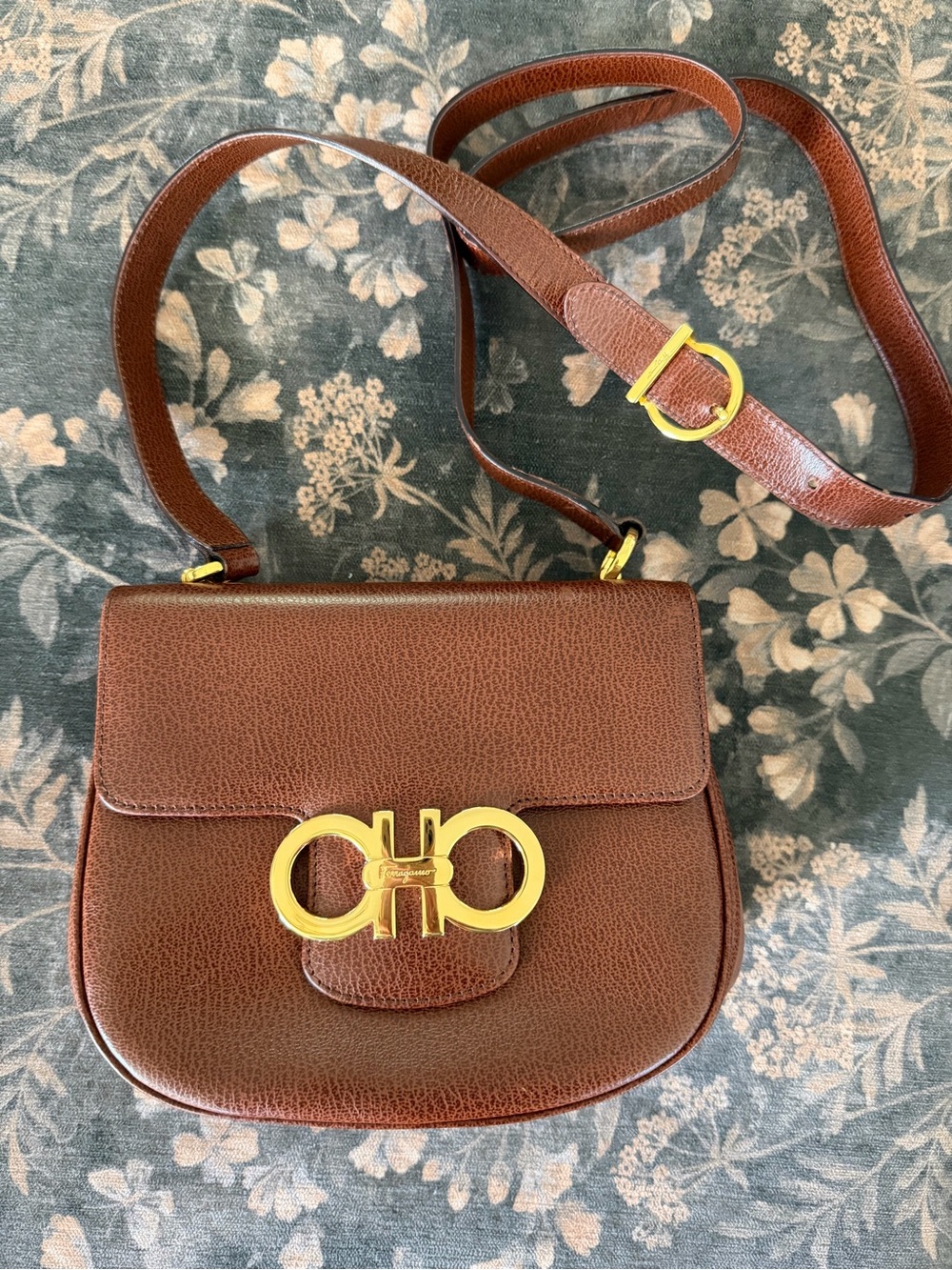 Salvatore Ferragamo Brown Leather Gancini Crossbody Bag